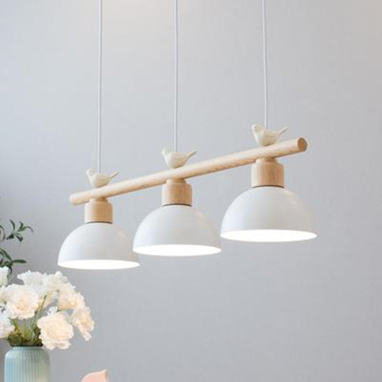 3 Lights Island Pendant Macaron Bowl Metal Pendant with Wood Electric Light Socket
