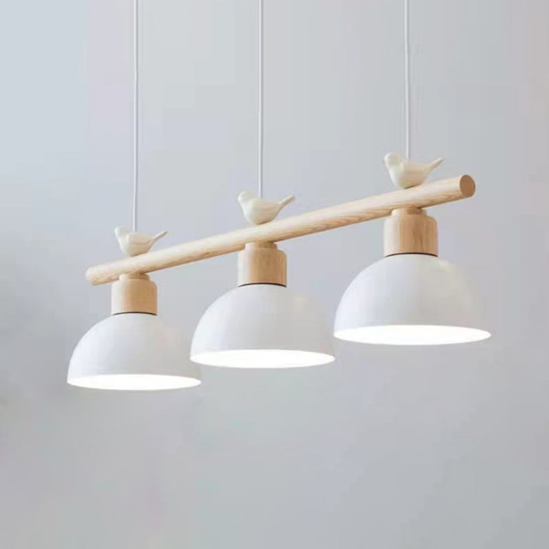 3 Lights Island Pendant Macaron Bowl Metal Pendant with Wood Electric Light Socket