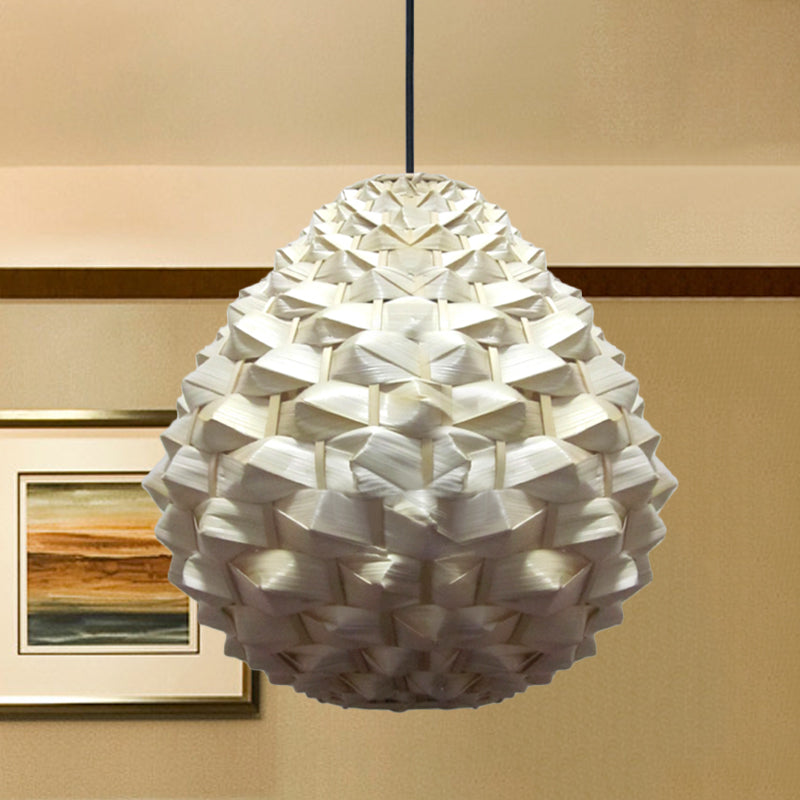 1 Head Living Room Pendant Lamp Asia Beige Hanging Ceiling Light with Droplet Bamboo Shade