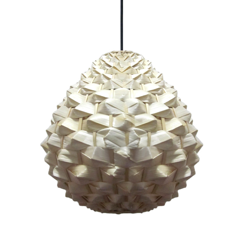 1 Head Living Room Pendant Lamp Asia Beige Hanging Ceiling Light with Droplet Bamboo Shade
