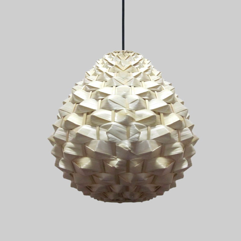 1 Head Living Room Pendant Lamp Asia Beige Hanging Ceiling Light with Droplet Bamboo Shade