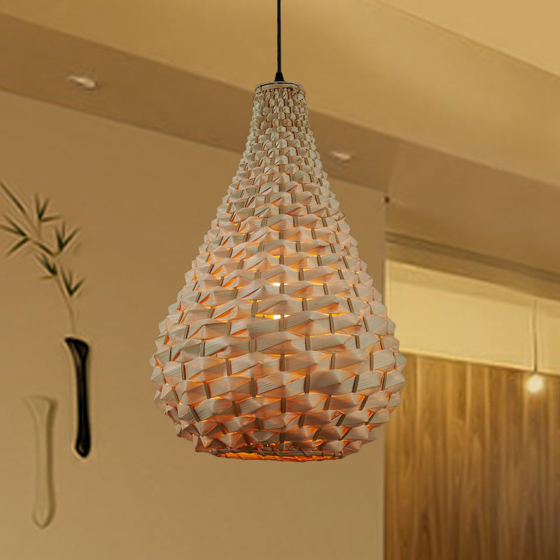 Gourd Pendant Lighting Japanese Bamboo 1 Head Beige Hanging Ceiling Light, 8.5"/14" Wide