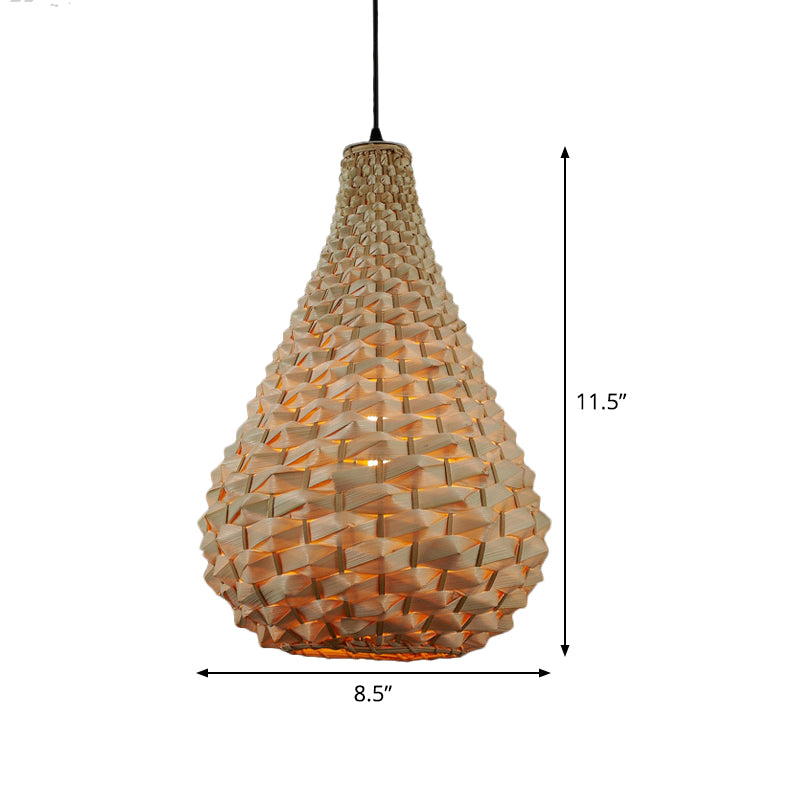 Gourd Pendant Lighting Japanese Bamboo 1 Head Beige Hanging Ceiling Light, 8.5"/14" Wide