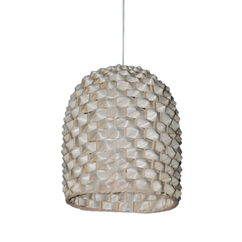 Elongated Dome Pendant Lighting Chinese Bamboo 1 Bulb Ceiling Suspension Lamp in Beige