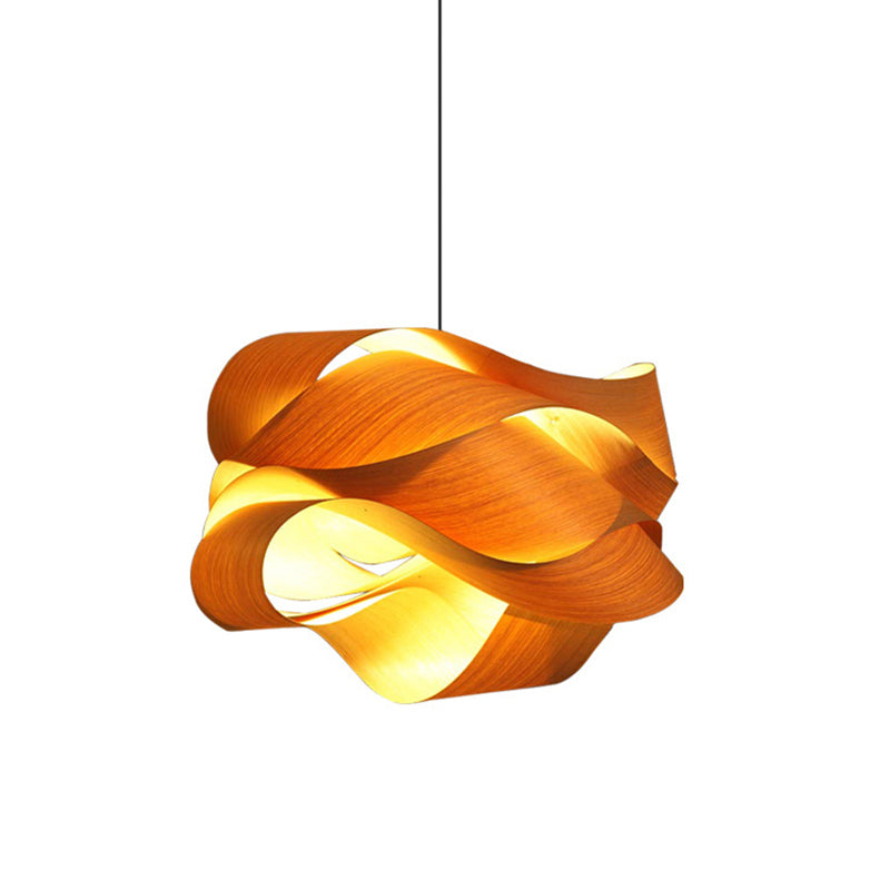 Twist Hanging Light Chinese Wood 1 Glühbirne 18 "/23,5" breit beige hängende Beleuchtung