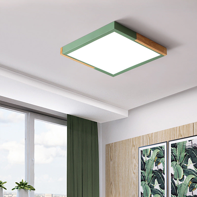 Gesplitst vierkant inbouwlicht Scandinavisch metaal Groen/wit/zwart-hout LED-plafondverlichting in wit/warm/3 kleuren licht, 16"/19,5" breed