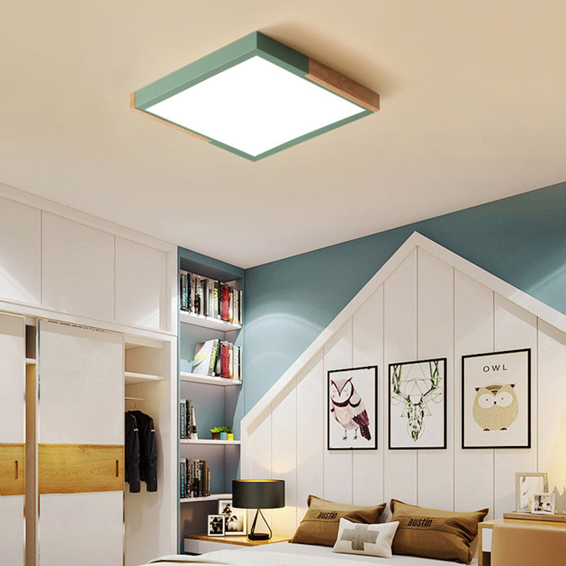 Gesplitst vierkant inbouwlicht Scandinavisch metaal Groen/wit/zwart-hout LED-plafondverlichting in wit/warm/3 kleuren licht, 16"/19,5" breed