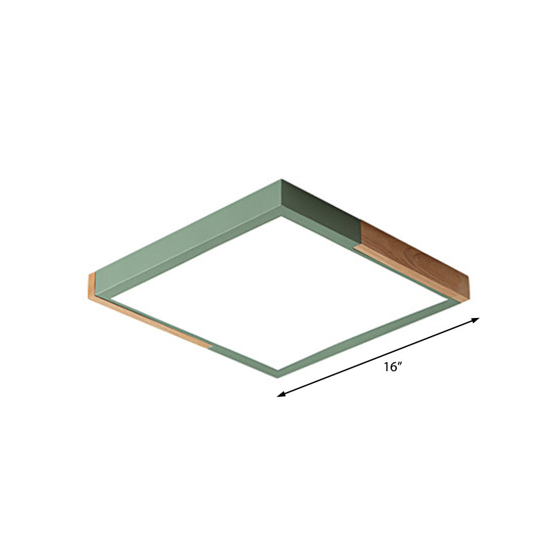 Gesplitst vierkant inbouwlicht Scandinavisch metaal Groen/wit/zwart-hout LED-plafondverlichting in wit/warm/3 kleuren licht, 16"/19,5" breed