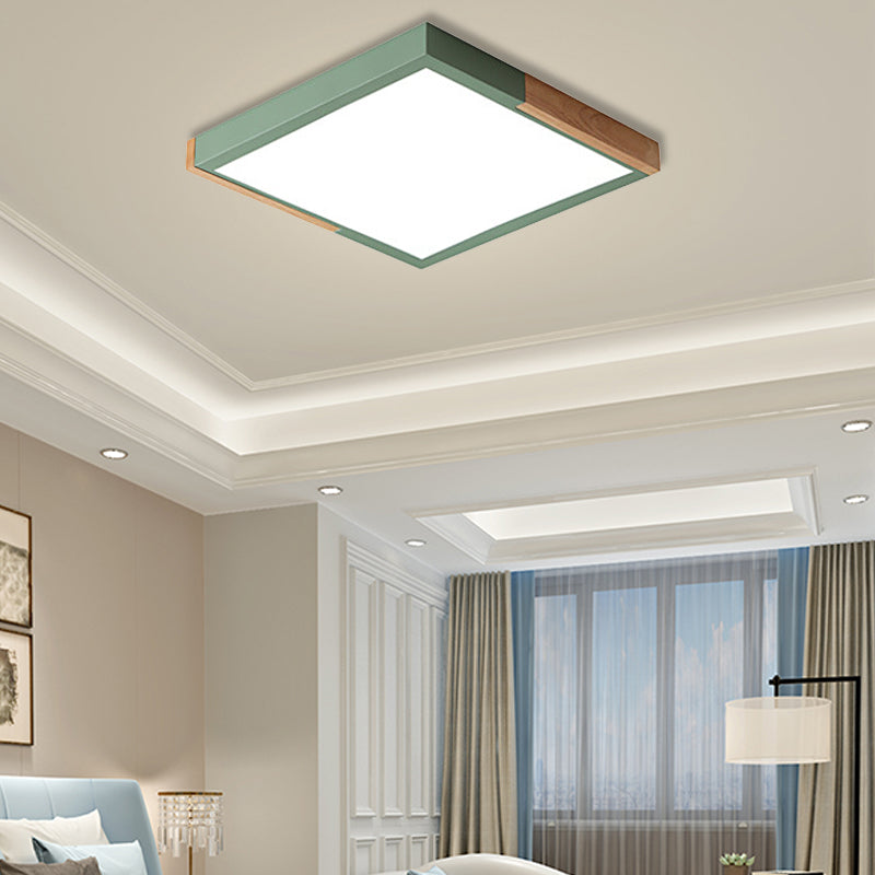 Gesplitst vierkant inbouwlicht Scandinavisch metaal Groen/wit/zwart-hout LED-plafondverlichting in wit/warm/3 kleuren licht, 16"/19,5" breed