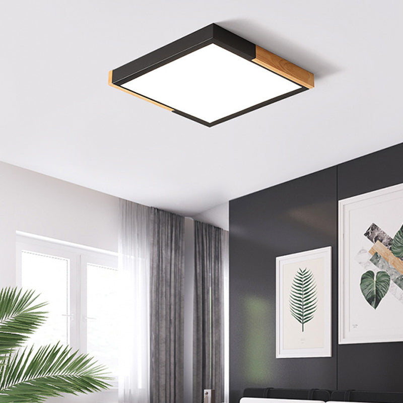 Gesplitst vierkant inbouwlicht Scandinavisch metaal Groen/wit/zwart-hout LED-plafondverlichting in wit/warm/3 kleuren licht, 16"/19,5" breed