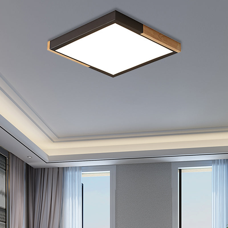 Gesplitst vierkant inbouwlicht Scandinavisch metaal Groen/wit/zwart-hout LED-plafondverlichting in wit/warm/3 kleuren licht, 16"/19,5" breed