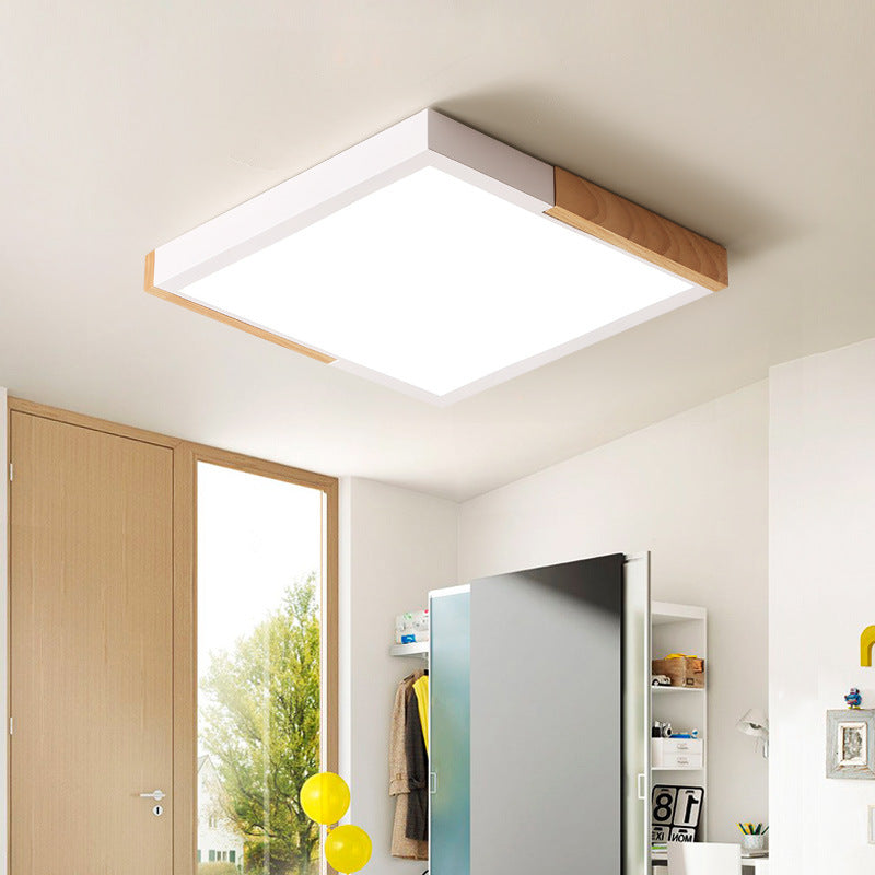 Gesplitst vierkant inbouwlicht Scandinavisch metaal Groen/wit/zwart-hout LED-plafondverlichting in wit/warm/3 kleuren licht, 16"/19,5" breed