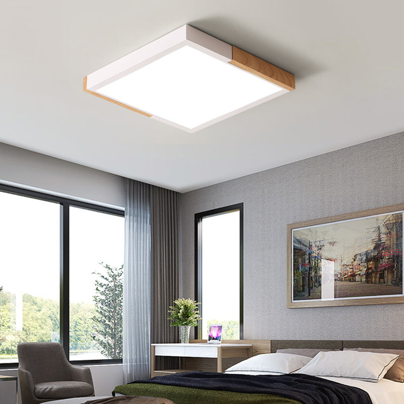 Gesplitst vierkant inbouwlicht Scandinavisch metaal Groen/wit/zwart-hout LED-plafondverlichting in wit/warm/3 kleuren licht, 16"/19,5" breed
