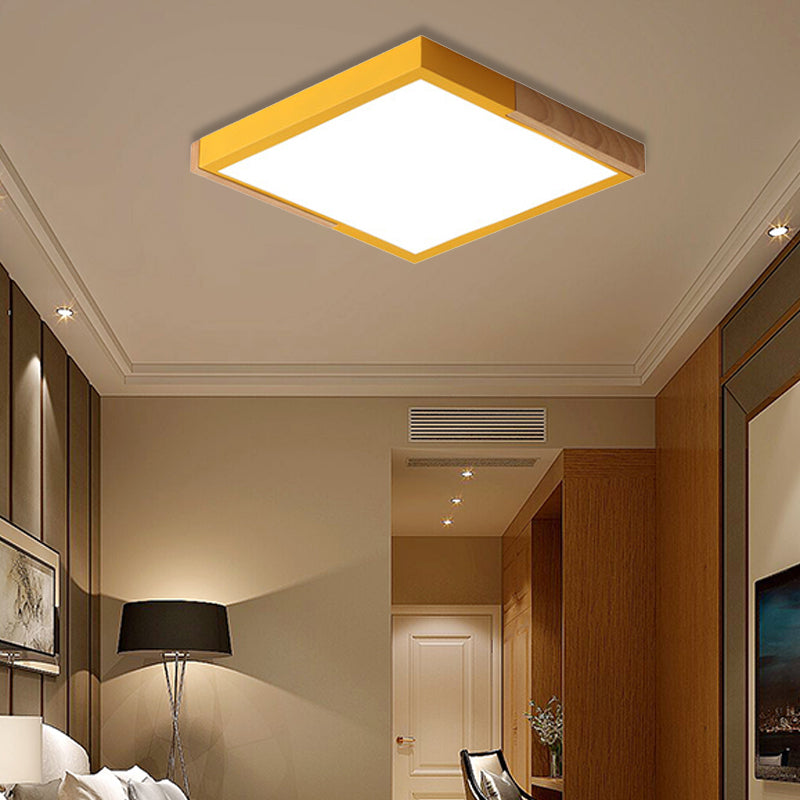 Gesplitst vierkant inbouwlicht Scandinavisch metaal Groen/wit/zwart-hout LED-plafondverlichting in wit/warm/3 kleuren licht, 16"/19,5" breed