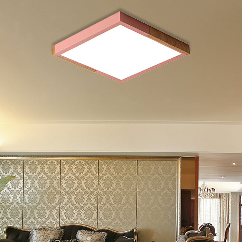 Gesplitst vierkant inbouwlicht Scandinavisch metaal Groen/wit/zwart-hout LED-plafondverlichting in wit/warm/3 kleuren licht, 16"/19,5" breed