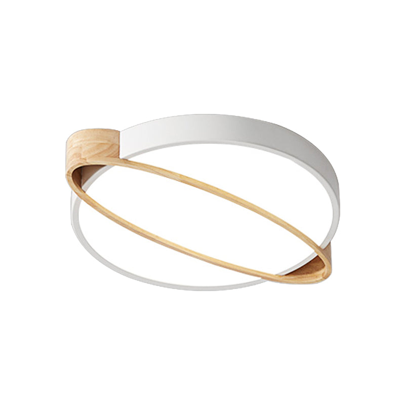 Orbit Design plafondmontagelamp Scandinavische acryl slaapkamer LED inbouwverlichting in wit/groen/grijs met ovale houten inzet, 16"/19,5"/23,5" W