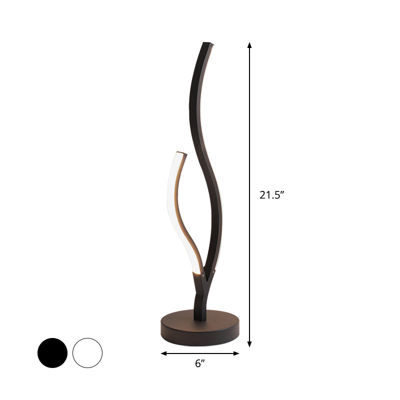 Lampe de table de chevet LED minimaliste en acrylique courbée, éclairage de travail, noir/blanc, avec base circulaire en métal