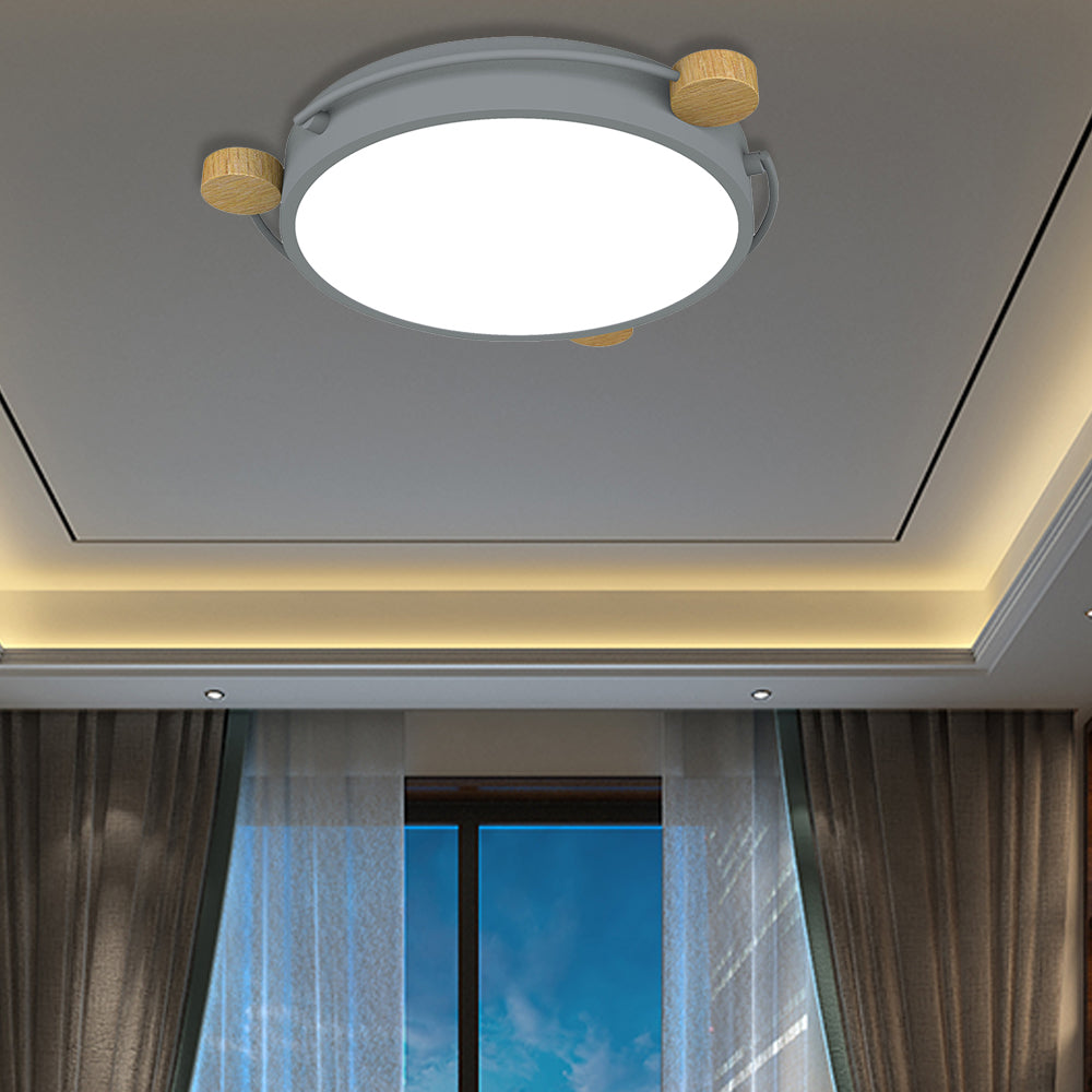 Plafonnier nordique orbital fin en fer pour chambre à coucher, 16/19.5/23.5 pouces de large, lampe LED encastrée en vert/gris/blanc-bois