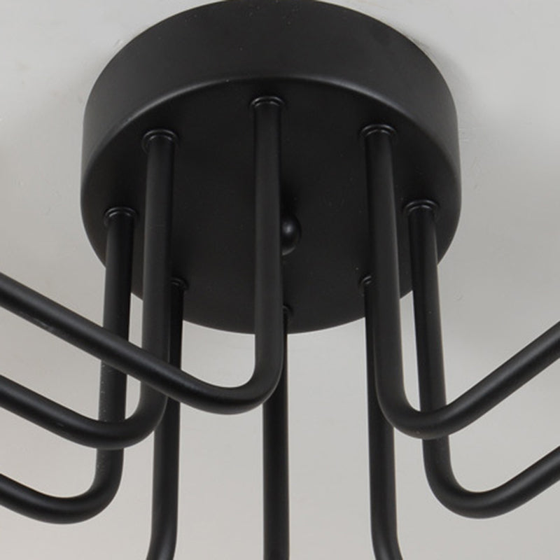 Industrielle Vintage-Deckenleuchte aus lackiertem, halbbündig montiertem, radialem Eisen in Schwarz