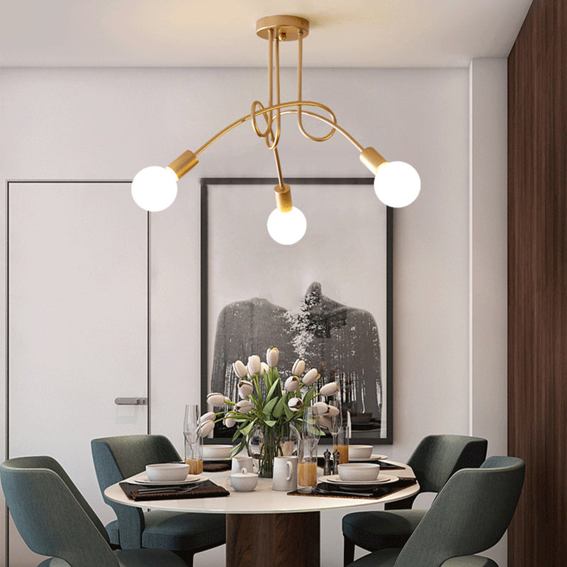 Gold Sputnik Semi Flush Mount in Industrial Creative Style Wrought Iron Ceiling Fixture