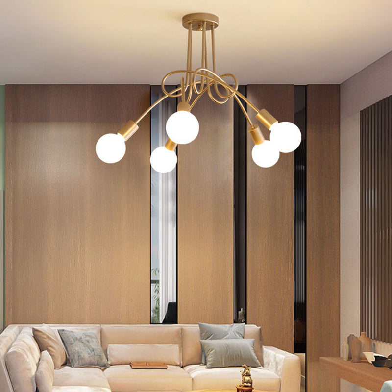 Gold Sputnik Semi Flush Mount in Industrial Creative Style Wrought Iron Ceiling Fixture