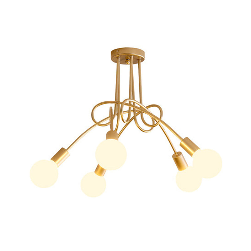 Gold Sputnik Semi Flush Mount in Industrial Creative Style Wrought Iron Ceiling Fixture