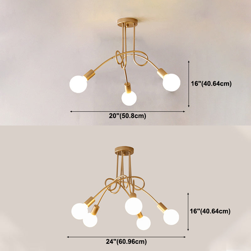 Gold Sputnik Semi Flush Mount in Industrial Creative Style Wrought Iron Ceiling Fixture