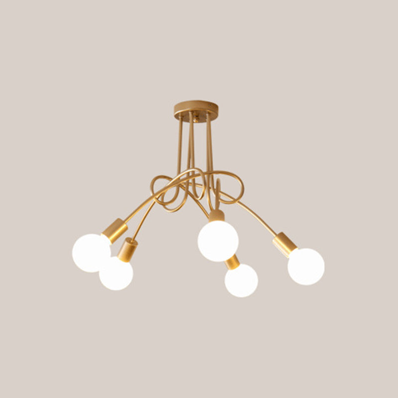 Gold Sputnik Semi Flush Mount in Industrial Creative Style Wrought Iron Ceiling Fixture