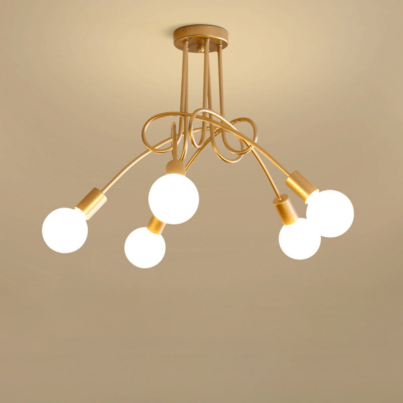 Gold Sputnik Semi Flush Mount in Industrial Creative Style Wrought Iron Ceiling Fixture