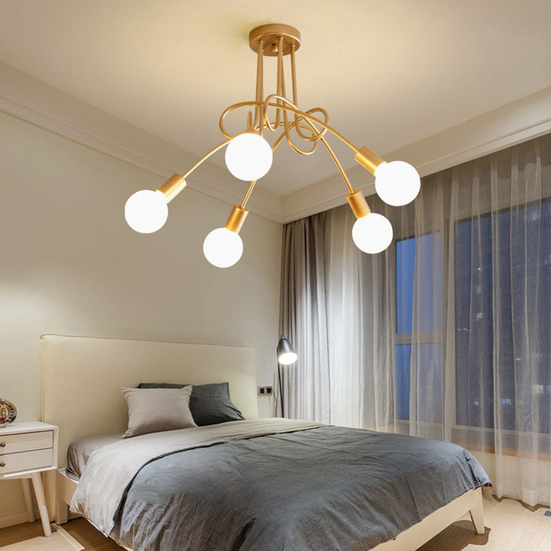 Gold Sputnik Semi Flush Mount in Industrial Creative Style Wrought Iron Ceiling Fixture