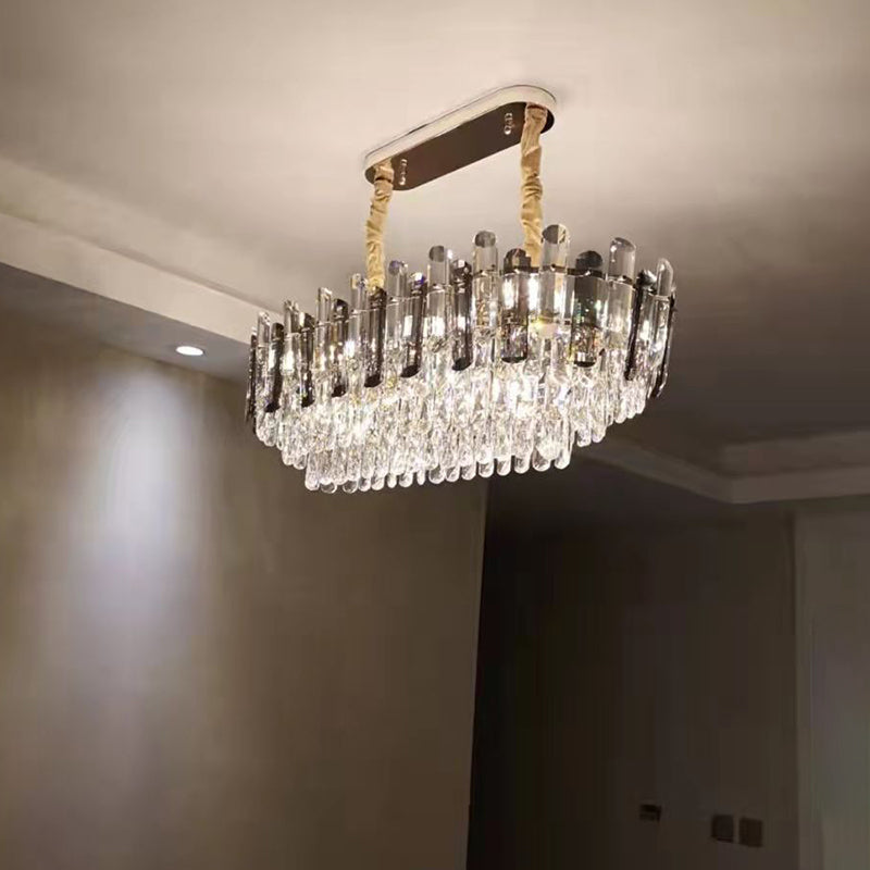 Contemporary Kitchen Island Lighting Oval Chandelier Lighting Fixtures with Crystal Shade
