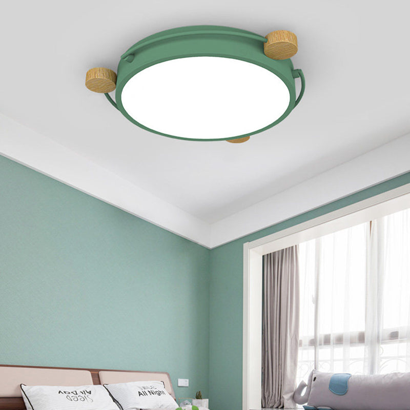Plafonnier nordique orbital fin en fer pour chambre à coucher, 16/19.5/23.5 pouces de large, lampe LED encastrée en vert/gris/blanc-bois