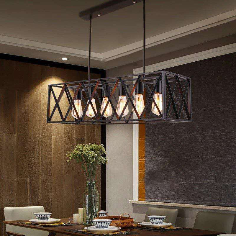 Cuboid Island Chandelier Lights Industrial Kitchen Island Lighting Metal Island Pendants in Black