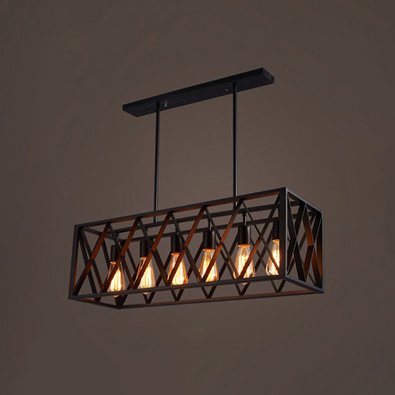 Cuboid Island Chandelier Lights Industrial Kitchen Island Lighting Metal Island Pendants in Black