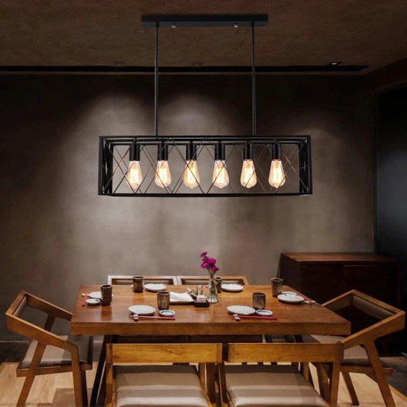 Cuboid Island Chandelier Lights Industrial Kitchen Island Lighting Metal Island Pendants in Black