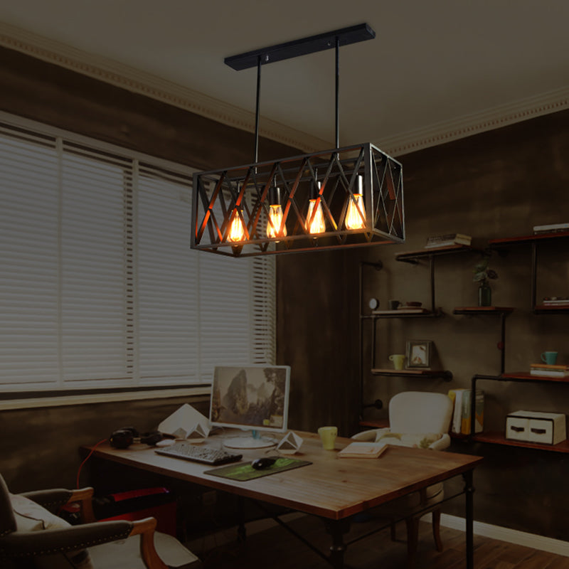 Cuboid Island Chandelier Lights Industrial Kitchen Island Lighting Metal Island Pendants in Black