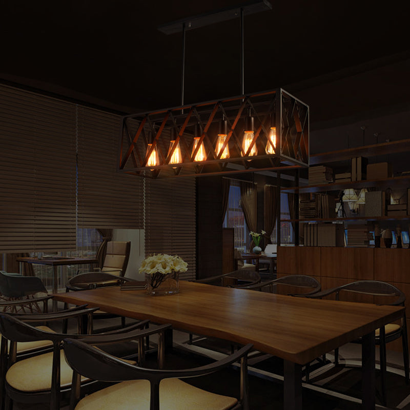 Cuboid Island Chandelier Lights Industrial Kitchen Island Lighting Metal Island Pendants in Black