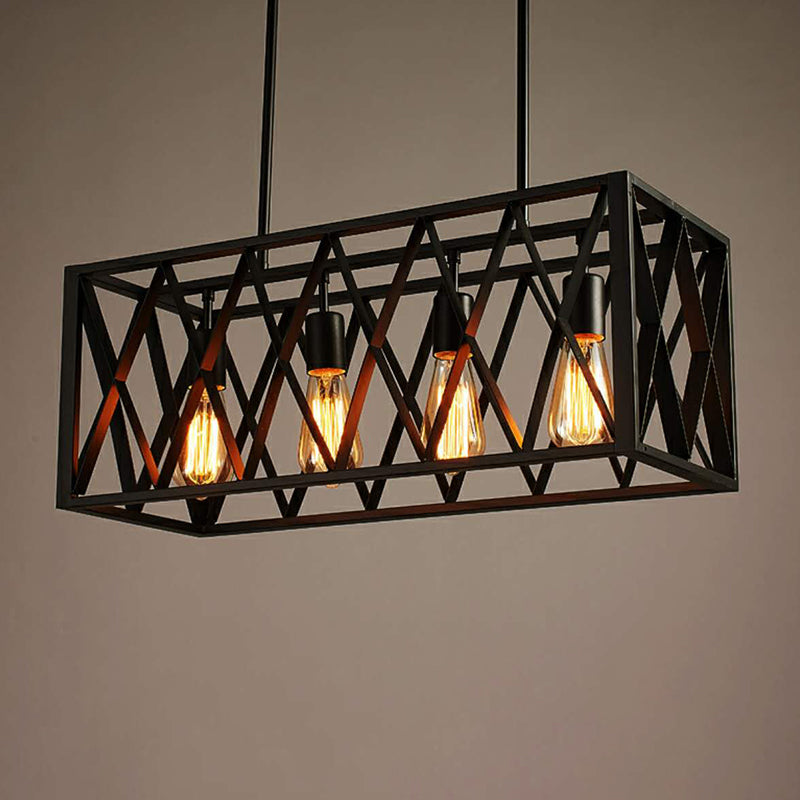 Cuboid Island Chandelier Lights Industrial Kitchen Island Lighting Metal Island Pendants in Black