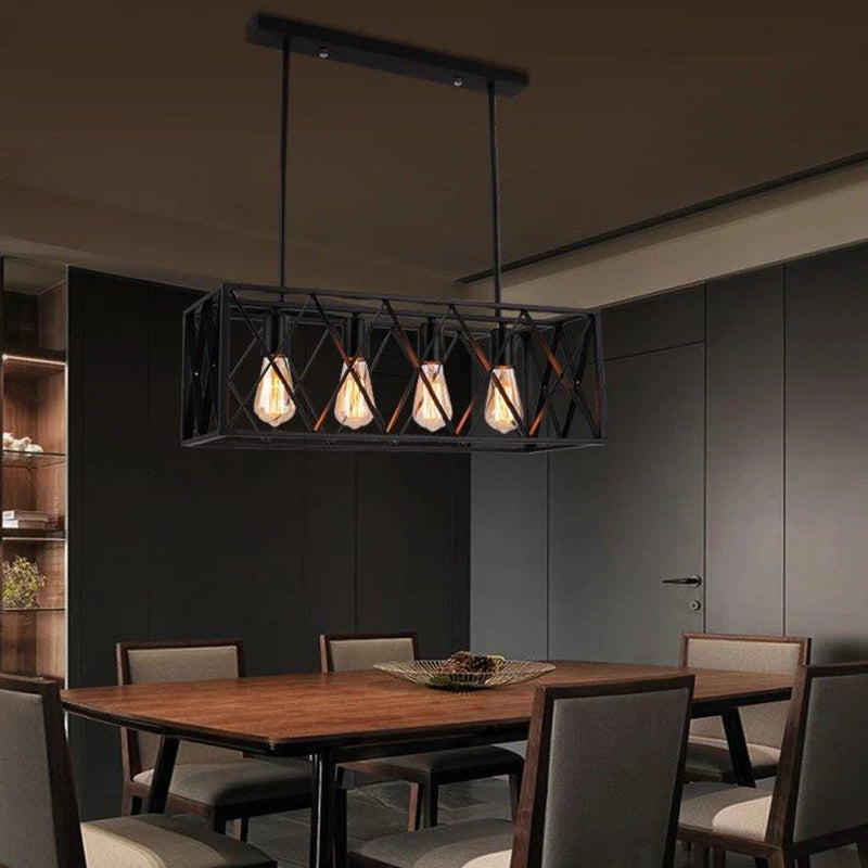 Cuboid Island Chandelier Lights Industrial Kitchen Island Lighting Metal Island Pendants in Black