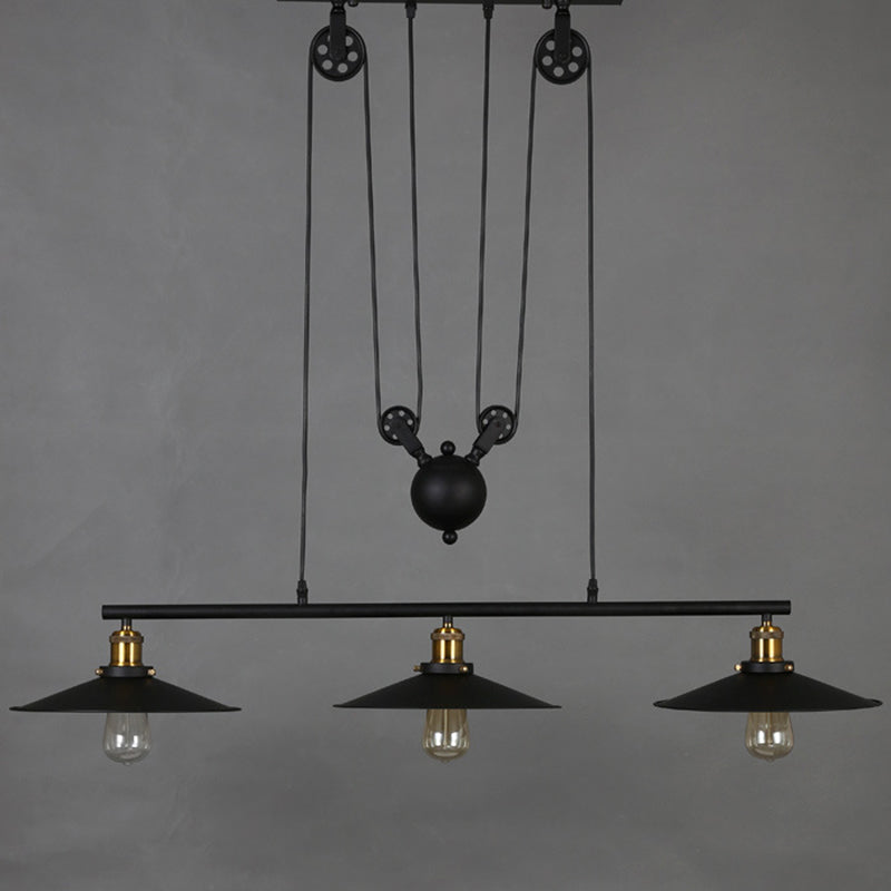 Cone Island Chandelier Industrial Kitchen Island Lighting Metal 3 Light Chandelier in Black