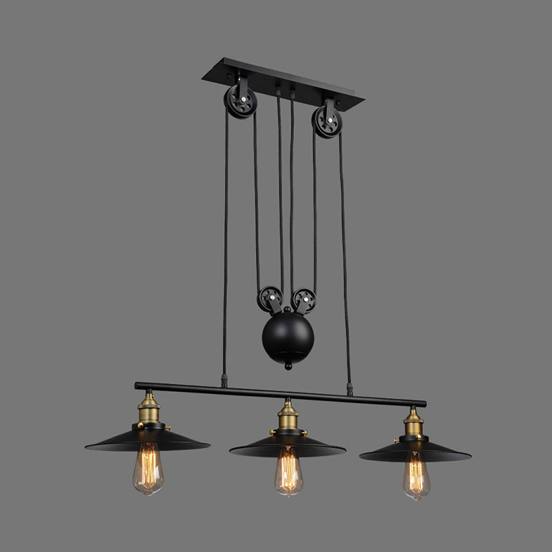 Cone Island Chandelier Industrial Kitchen Island Lighting Metal 3 Light Chandelier in Black