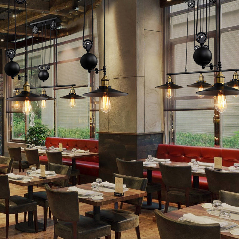 Cone Island Chandelier Industrial Kitchen Island Lighting Metal 3 Light Chandelier in Black