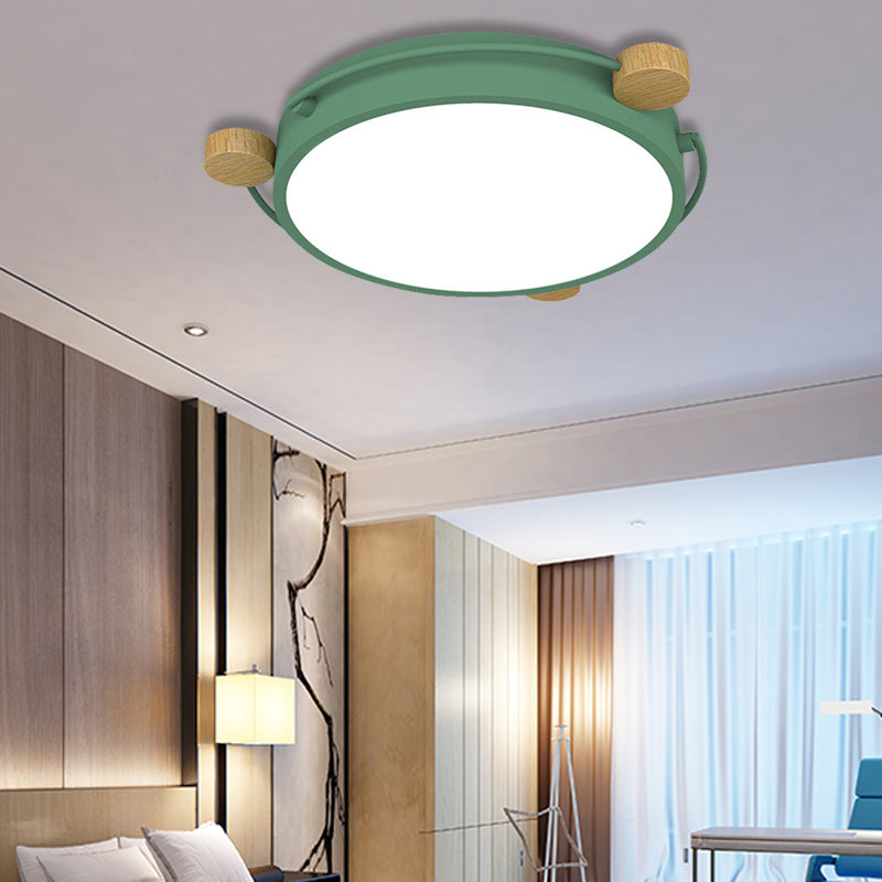 Plafonnier nordique orbital fin en fer pour chambre à coucher, 16/19.5/23.5 pouces de large, lampe LED encastrée en vert/gris/blanc-bois