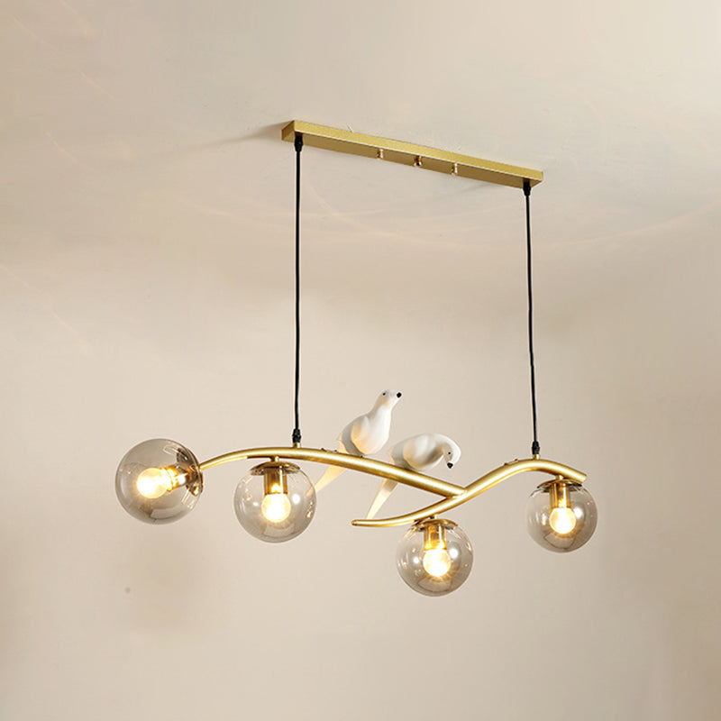 Glass Globe Island Light in Modern Luxury Style Lacquered Iron Pendant Light for Dining Room