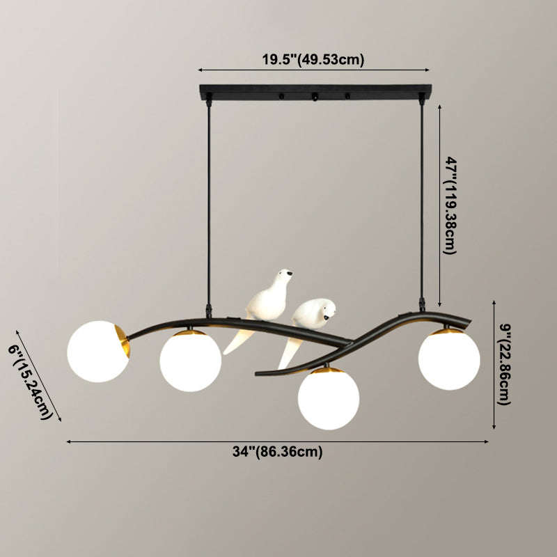 Glass Globe Island Light in Modern Luxury Style Lacquered Iron Pendant Light for Dining Room