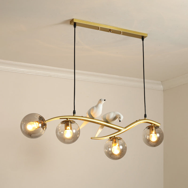 Glass Globe Island Light in Modern Luxury Style Lacquered Iron Pendant Light for Dining Room