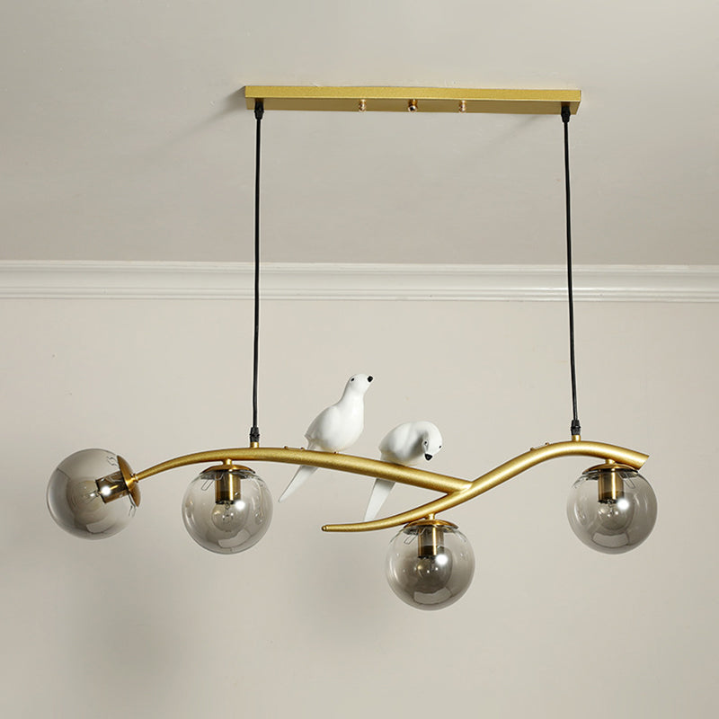 Glass Globe Island Light in Modern Luxury Style Lacquered Iron Pendant Light for Dining Room