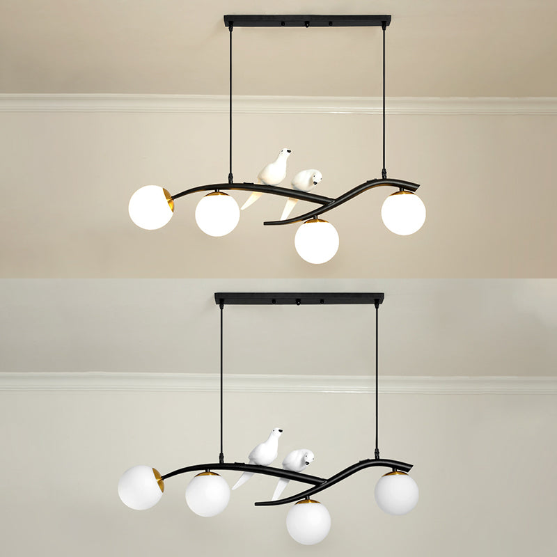 Glass Globe Island Light in Modern Luxury Style Lacquered Iron Pendant Light for Dining Room