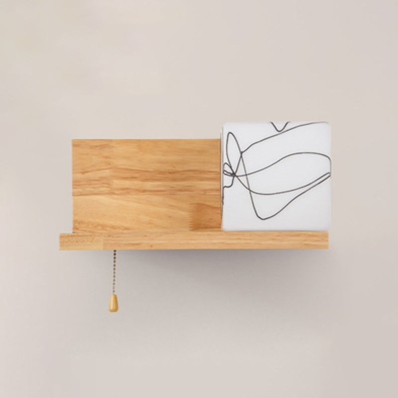 Pronzo a parete singolo in legno in moderna lampada da parete rettangolare in vetro in vetro per spazi interni