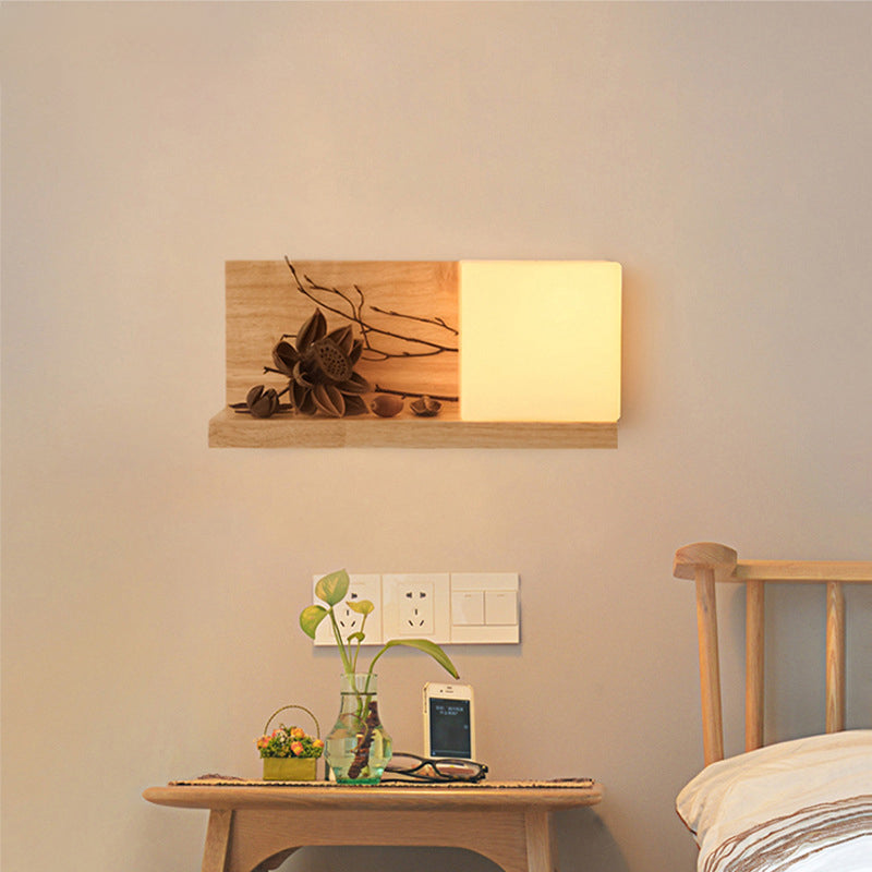 Pronzo a parete singolo in legno in moderna lampada da parete rettangolare in vetro in vetro per spazi interni